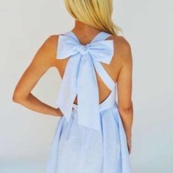 Lauren James Dresses & Skirts - Lauren James blue seersucker bow dress M NWT